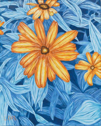 Orange Daisies on Blue